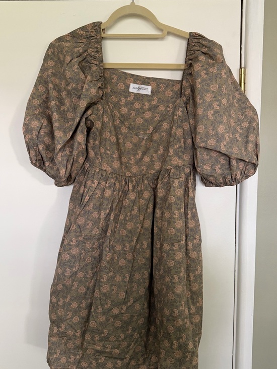 Carly Jean Los Angeles Dresses & Skirts - Carly Jean Los Angeles Olive Dress with Pink Floral Print